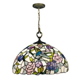 Dale Tiffany Hummingbird 1 Light Hanging Antique Brass Pendant with Art Glass Shade 7655/1LTA