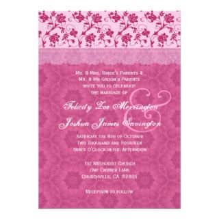 Pink Floral Lace Flowers Background Wedding 07 Personalized Invitation