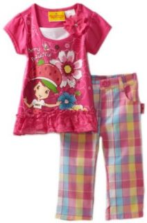 Strawberry Shortcake Girls 2 6X Plaid Capri Pant Set, Pink Doll, 3T: Clothing Sets: Clothing