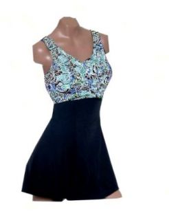 It Figures! Slender Thighs Collection Woodcut Swimdress Swimsuit (16, Black/green) at  Womens Clothing store