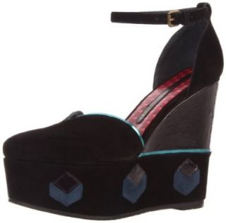 Marc by Marc Jacobs Women's Ankle Strap Geometric Platform Wedge Sandal, Black/Teal Suede, 40 EU/40 10 M US: Shoes