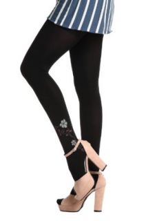 Romwe Women's Small Vine Flowers Jacquard Encase Feet Polyester Tights Black One Size