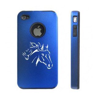 Apple iPhone 4 4S 4G Blue D1644 Aluminum & Silicone Case Cover Horse Head Cell Phones & Accessories