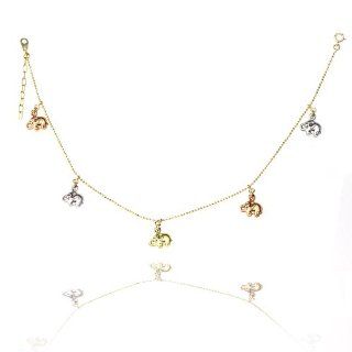 14K Tri Color Gold Sparkle Ball Chain Elephant Charms 9+1" Extender spring ring clasp: Anklets: Jewelry