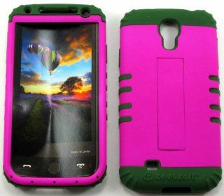 3 IN 1 HYBRID SILICONE COVER FOR SAMSUNG GALAXY S IV S4 HARD CASE SOFT DARK GREEN RUBBER SKIN NEON HOT PINK DG A006 EA KOOL KASE ROCKER CELL PHONE ACCESSORY EXCLUSIVE BY MANDMWIRELESS Cell Phones & Accessories