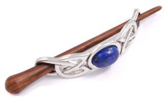 St Justin, Pewter Large Cab Hair Slide  Rosewood Pin   Lapis Lazuli: Jeweled Hair Clips: Jewelry