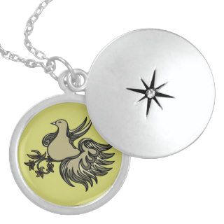 Elegant Fancy Swirl Stylized Olive Green Bird Pendants