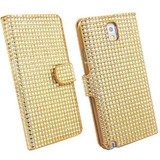 (TRAIT ) Yellow Luxury 3D Bling Diamond Crystal Cases PU Leather Cover Rhinestone Card Wallet Cases For Samsung Galaxy Note 3 N9000 Covers Protective Skin Cell Phones & Accessories