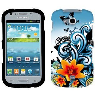 Samsung Galaxy Axiom Yellow Lily with Butterflies on Blue and Black Cover: Cell Phones & Accessories
