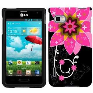 T Mobile LG Optimus F3 Big Pink Flower on Black Phone Case Cover: Cell Phones & Accessories