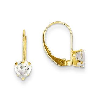 Genuine 14K Yellow Gold Cz Heart Leverback Earrings 0.8 Grams Of Gold: Dangle Earrings: Jewelry