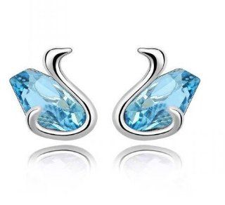 Charm Jewelry Swarovski Crystal Element 18k Gold Plated Aquamarine Blue Swan Dance Exquisite Fashion Stud Earrings Z#476 Zg4eeffa: Jewelry