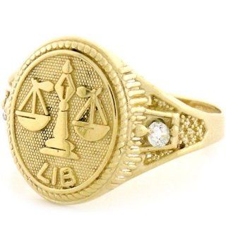 14k Solid Yellow Gold Zodiac CZ Ring   Libra: Jewelry