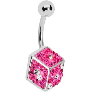 Pink Gem Paved Dice Belly Ring Body Candy Jewelry