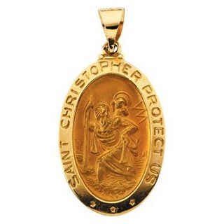 Clevereve's 14K Yellow Gold 23.50X16.00 mm Hollow Oval Saint Christopher Medal: Pendant Necklaces: Jewelry