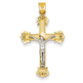 14k Two tone Diamond Cut Crucifix Charm Pendant 39mmx22mm: Jewelry