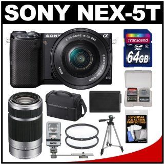 Sony Alpha NEX 5T Digital Camera & 16 50mm Lens (Black) with 55 210mm Lens + 64GB Card + Case + Flash + Battery + Tripod + Kit : Compact System Digital Cameras : Camera & Photo