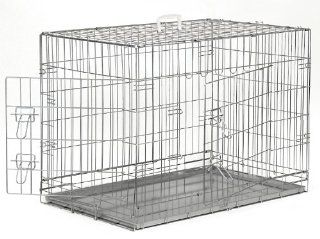 Premium Folding Silver Dog Crate w/ Metal Tray Pan   Double Door   48" Length : Pet Crates : Pet Supplies