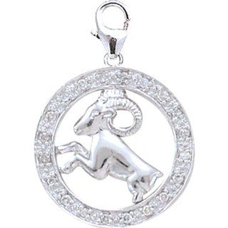14K White Gold Diamond Zodiac Aries Charm: Clasp Style Charms: Jewelry