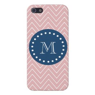 Navy Blue, Pink Chevron Pattern  Your Monogram iPhone 5 Covers