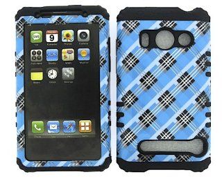 For Htc Evo 4g A9292 Blue Black Plaid Heavy Duty Case + Black Rubber Skin Accessories Cell Phones & Accessories