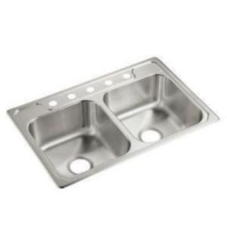 STERLING Middleton Drop In Stainless Steel 33x22x7 5 Hole Double Bowl Kitchen Sink 14707 5 NA