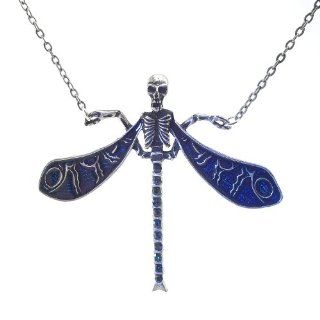 DaisyJewel Angel of Death Fairy Pendant Necklace: A Skull Head and Torso on a Dragonfly Body with Beautifully Dark Enameled Wings and Indigo Crystals All the Way to the Tail Hanging on a 20in. Link Chain with Lobster Clasp: Jewelry