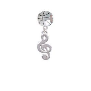 Silver Rounded Clef Music Note Basketball Charm Dangle Bead: Jewelry