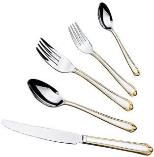 Lorren Home Trends G491 20 Piece 18/10 Stainless and Gold Flatware Set, Service for 4: Gold Accent Flatware: Kitchen & Dining