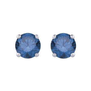 1/2 ct. Blue   I1 Round Brilliant Cut Diamond Earring Studs in 14K White Gold: Diamond Earrings For Women: Jewelry