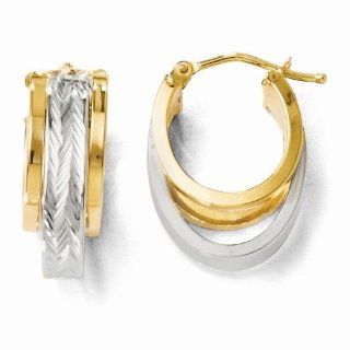 Leslie's 14k Two tone Polished and Diamond Cut Triple Oval Hinged Hoop Earrings LE252: Jewelry