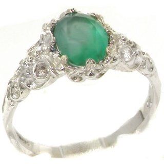 Luxurious Solid Sterling Silver Natural Emerald Womens Solitaire Engagement Ring   Finger Sizes 4 to 12 Available: Jewelry