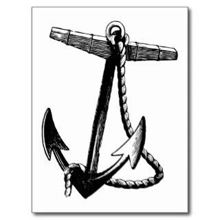 Vintage Black & White Boat Anchor and Rope Post Cards