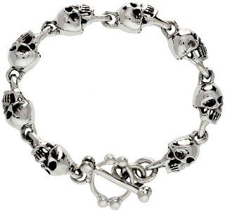 Sterling Silver Skull Bracelet Heavy Handmade, 8 inch: Link Bracelets: Jewelry