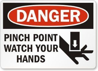 Danger: Pinch Point Watch Your Hands (with ram graphic), Laminated Vinyl Labels, 10" x 7": Office Products