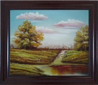 Autumn's Majesty Oil Painting, with Dark Cherry Wood Frame 25x29 Inch  