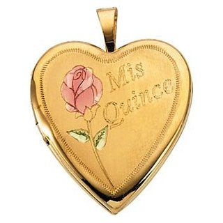 14k Yellow Gold Mis Quince Aos Rose Heart Locket Necklace, 20": Jewelry