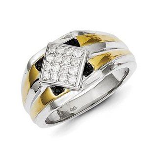 Sterling Silver and Gold Plated Black and White Diamond Men's Ring: Jewelry Brothers: Jewelry