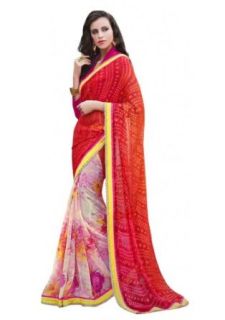 Triveni Maroon Brasso Faux Georgette Printed Saree TSXCH508: Clothing