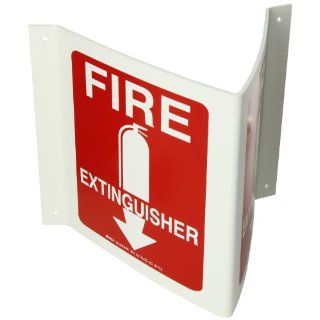 Brady 80703 14 1/2" Width x 8" Height x 6" Depth B 493 Polystyrene, White on Red Rigid High Visibility Sign, Legend "Fire Extinguisher" (with Picto): Industrial Warning Signs: Industrial & Scientific