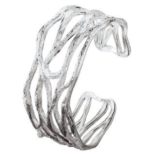 925 Sterling Silver High Polish Finish Textured Branch Cuff Bracelet: Jewelry