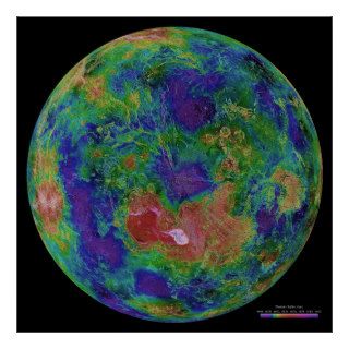 Surface Elevation Map of the Planet Venus Print