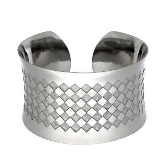 39MM Stainless Surgical Steel Large Checkerboard Cuff Bangle Bracelet 7.5 Inches: Link Bracelets: Jewelry