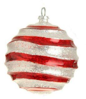 Peppermint Twist Striped Glittery Glass Ball Christmas Ornament 4" (100mm)   Raz Ornaments