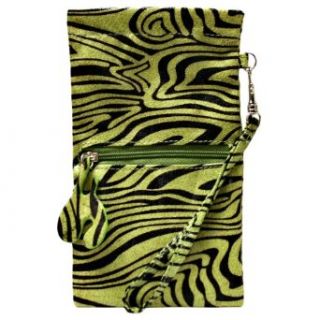 Luxury Divas Lime Green & Black Zebra Print Wristlet Sunglass Pouch: Clothing