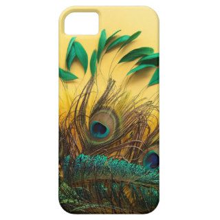 Many different kinds of feathers on a yellow iPhone 5 cover