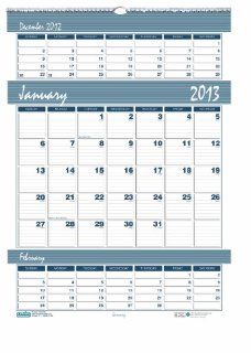 House of Doolittle Bar Harbor Triple Month Wall Calendar 12 Months January 2013 to December 2013, 12 x 17 Inches, Wedgwood Blue, Recycled (HOD342) : Office Products