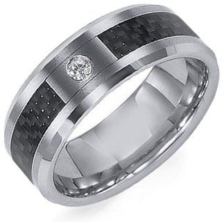 8mm Black Carbon Fiber Inlay Tungsten Carbide Wedding Band Ring with Genuine Real White Round Diamond Stone (0.05ctw). Sizes ( 8 12 ) Please E mail: Real Titanium Rings: Jewelry