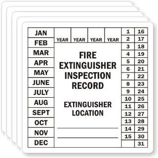 Fire Extinguisher Inspection Record (black), Adhesive Signs and Labels, 5 Labels / Pack, 4" x 4": Automotive