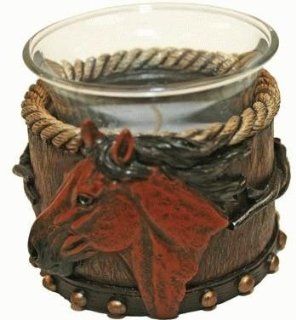Horse Head Teal Light Candle Holder With Rope Edge and Western Theme Accents (Includes a Glass Teallight Candle) 2.75"   Tea Light Holders